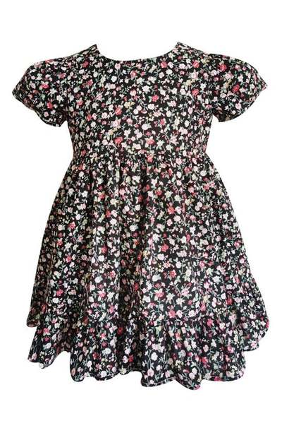 Popatu Babies' Floral Print Dress In Black