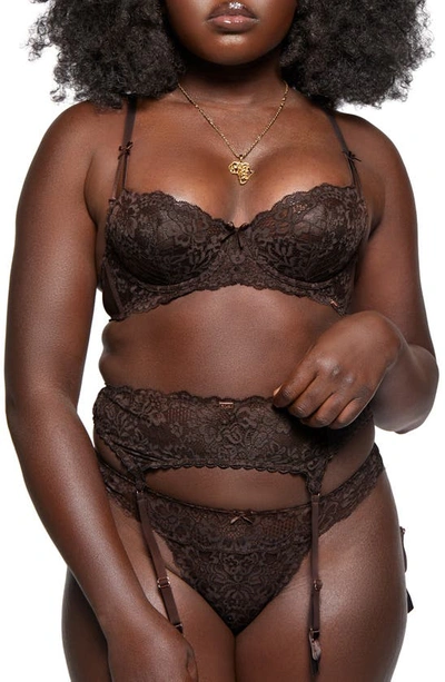 Love, Vera Floral Lace Thong In Dark Cocoa
