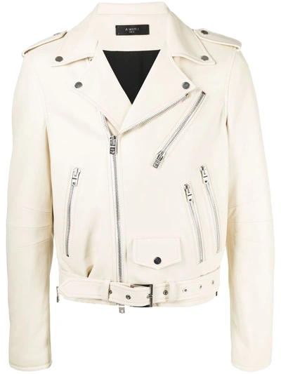 Amiri Leather Biker Jacket In Alabaster