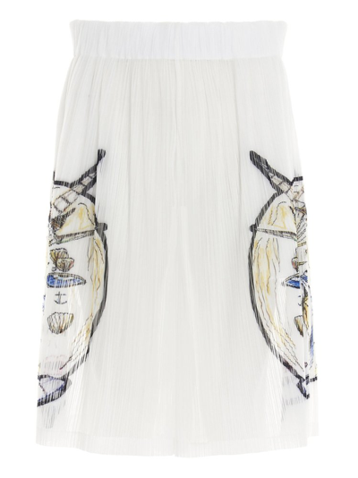 Burberry Crinkled Gauze Graphic-print Shorts In White