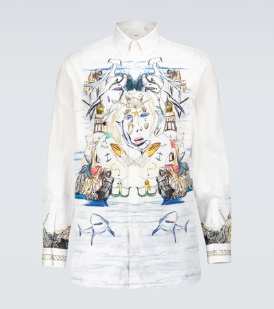Burberry Printed Long-sleeved Shirt In White