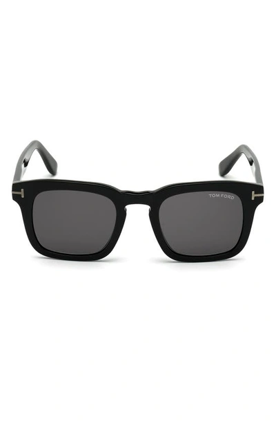 Tom Ford Jameson 52mm Round Sunglasses In Shiny Black/ Smoke
