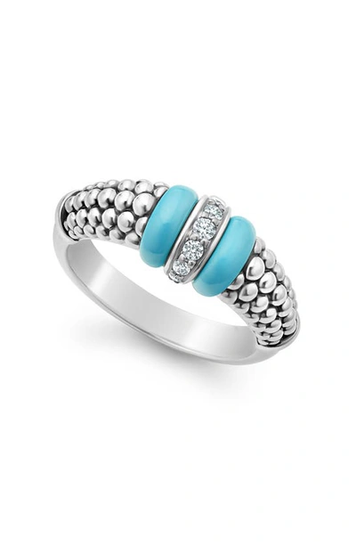 Lagos Blue Caviar & Diamond Sterling Silver Tapered Ring In Blue/silver