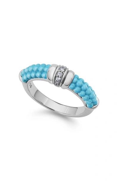 Lagos Sterling Silver Blue Caviar & Diamond Stack Ring In Blue/silver