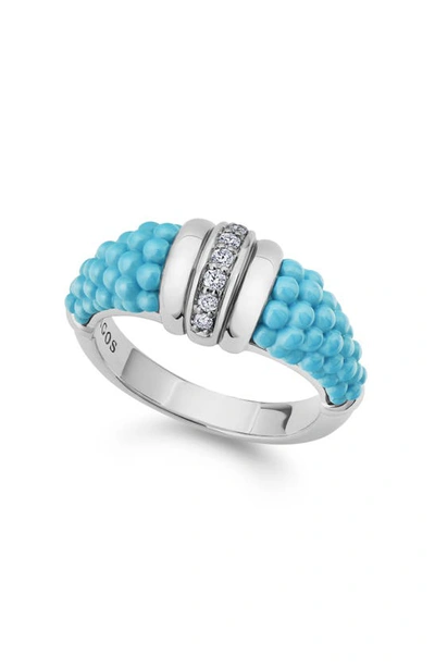 Lagos Sterling Silver Blue Caviar & Diamond Tapered Ring