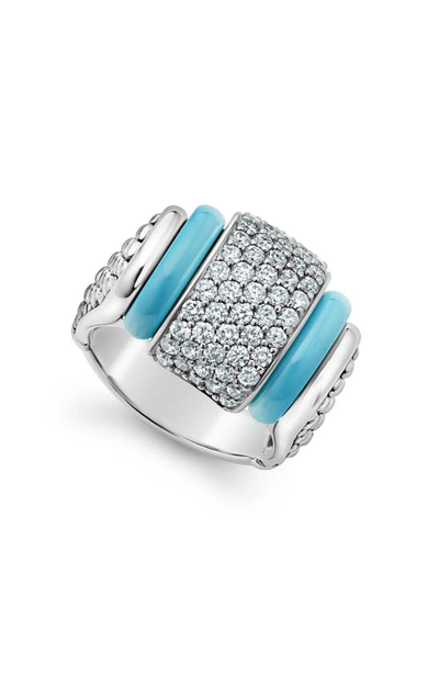 Lagos Blue Caviar & Diamond Sterling Silver Statement Ring In Blue/silver