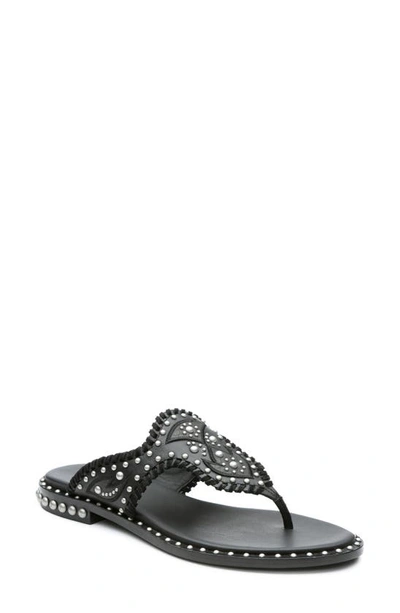 Ash Phedra Studded Topstitch Thong Sandals In Black