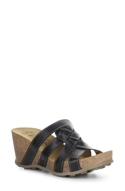 Fly London Gily Wedge Sandal In Black Mousse