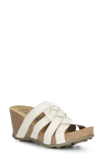 Fly London Gily Wedge Sandal In Off White Bridle