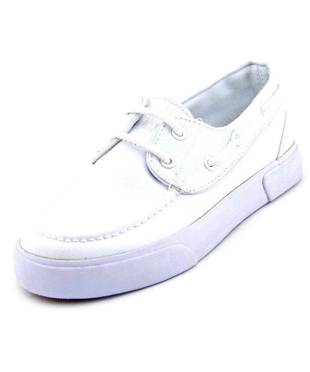 white canvas boat shoes