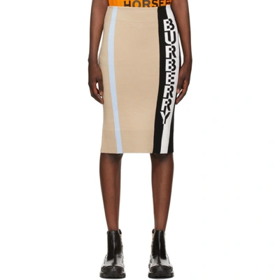 Burberry Logo Jacquard Merino Wool Pencil Skirt In Beige