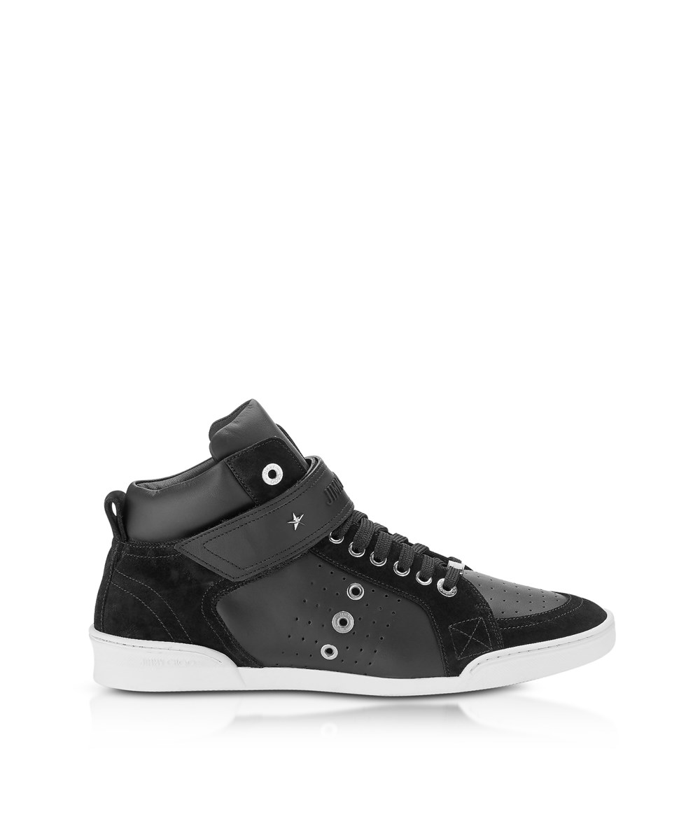 Jimmy Choo Men's Black Leather Hi Top Sneakers | ModeSens