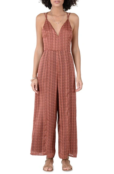 Molly Bracken Geo Print Strappy Back Jumpsuit In Retro Rust