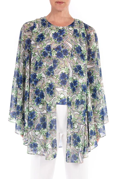 Badgley Mischka Print Shell & Cape Set In Blue Multi