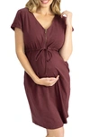 Angel Maternity Zip Maternity/nursing Dress In Burgundy