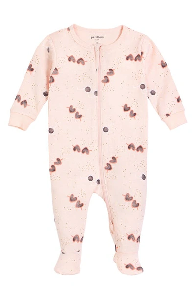 Petit Lem Firsts By Petite Lem Girls' Printed Cotton Footie Pyjama - Baby In Pink