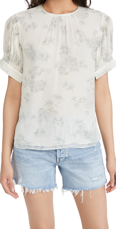 Rebecca Taylor Puff-sleeve Silk Toile Blouse In Chantilly
