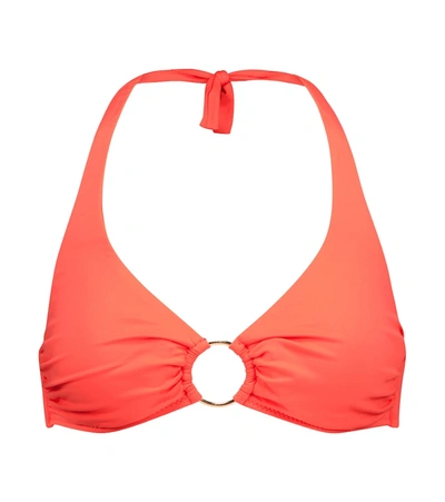 Melissa Odabash Brussels Ring-embellished Ribbed Halterneck Bikini Top In Coral