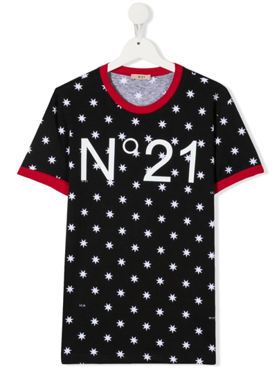 N°21 Kids' 印花棉质平纹针织t恤 In Black
