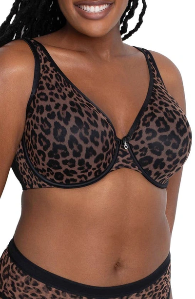 Curvy Couture Sheer Mesh T-shirt Bra In Dark Leopard