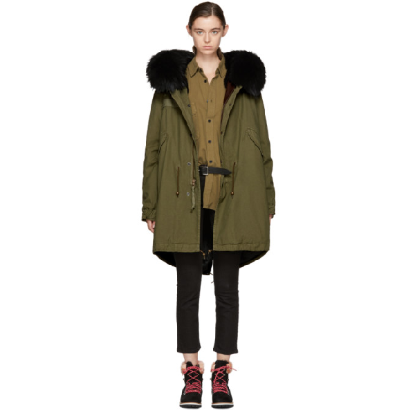 Mr & Mrs Italy Mr And Mrs Italy Green And Black Fur-lined Long Parka In ...