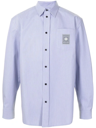 Valentino Logo Patch Cotton Shirt In Blue
