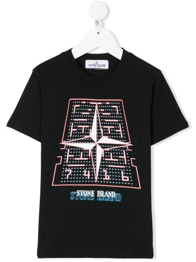 Stone Island Junior Kids' Graphic-print Cotton T-shirt In Black