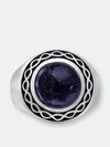 Luvmyjewelry Blue Sand Stone Flat Back Cabochon Signet Ring In Black Rhodium Plated Sterling Silver