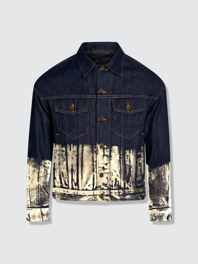 Venim Shorter Indigo Denim Jacket With Champagne Gold Foil In Blue