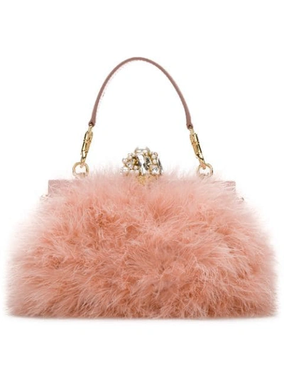 Dolce & Gabbana Feather & Crystal Top Handle Bag In Rose