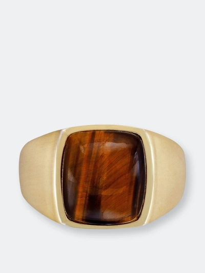 Luvmyjewelry Chatoyant Red Tiger Eye Quartz Stone Signet Ring In 14k Yellow Gold Plated Sterling Sil