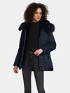 Dawn Levy Luka Fitted Parka With Velvet & Fur Trim In Blue