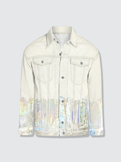 Venim Longer Off-white Denim Jacket With Holographic Foil
