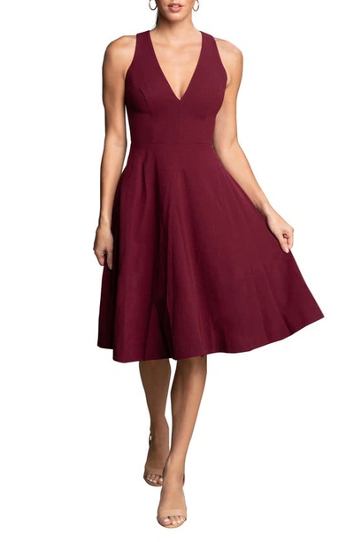 Dress The Population Womens Textured Knee Length Fit & Flare Dress In Red