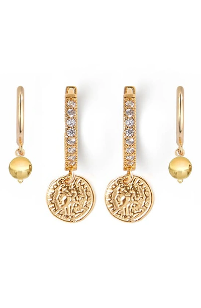 Tess + Tricia Set Of 2 Huggie Earrings In Gold