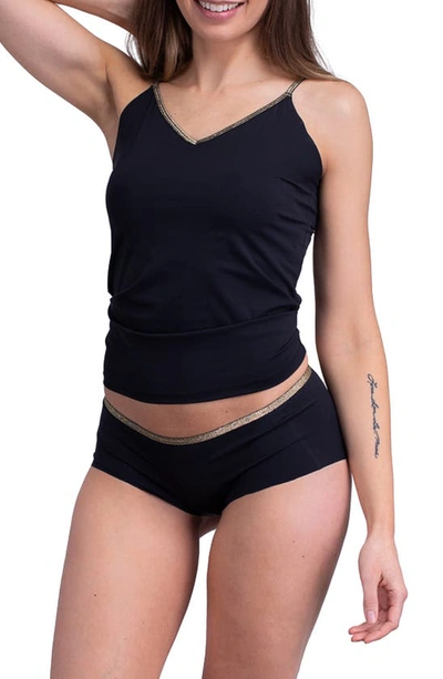 Uwila Warrior Happy Seams Camisole Top With Gold Trim In Black