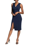 Dress The Population Allesia Tie Waist Crepe Dress In Blue