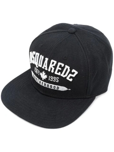 Dsquared2 Brotherhood Black Fabric Cap White Logo