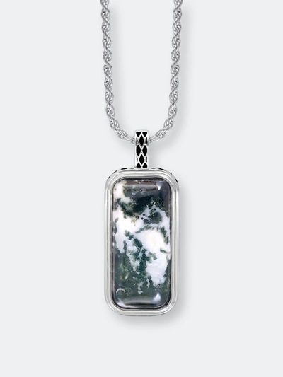 Luvmyjewelry Tree Agate Stone Tag In Black Rhodium Plated Sterling Silver In Grey