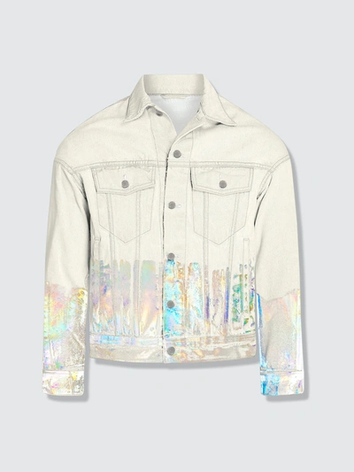 Venim Shorter Off-white Denim Jacket With Holographic Foil