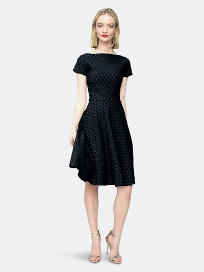 Leota Cap Sleeve Circle A-line Dress In Black Luxe Jacquard