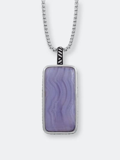 Luvmyjewelry Blue Lace Agate Stone Tag In Black Rhodium Plated Sterling Silver In Grey