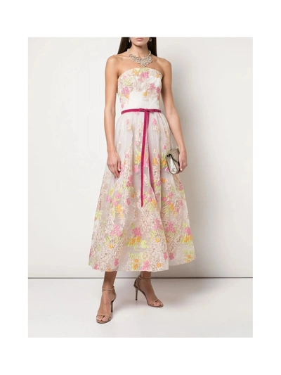 Marchesa Notte Fil Coupe Tea Length Cocktail Dress In Pink