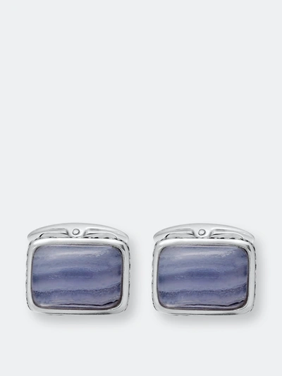Luvmyjewelry Blue Lace Agate Stone Cufflinks In Black Rhodium Plated Sterling Silver In Grey