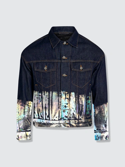 Venim Shorter Indigo Denim Jacket With Holographic Foil In Blue