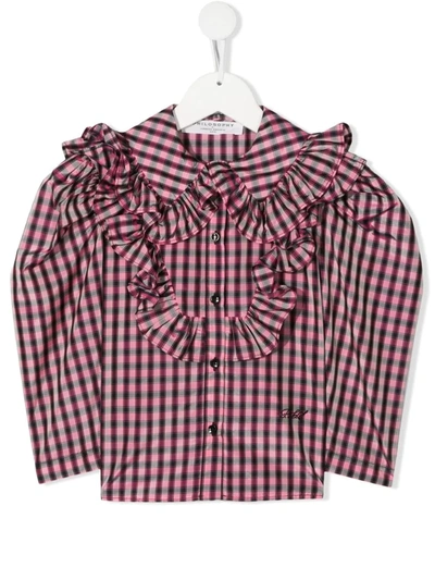 Philosophy Di Lorenzo Serafini Kids' Gingham-print Ruffed Blouse In Pink