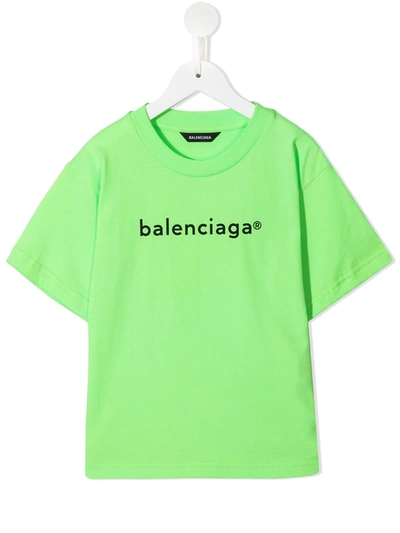 Balenciaga Boys Green/black Kids Logo-print Cotton-jersey T-shirt 4-10 Years 6 Years In Green/ Black