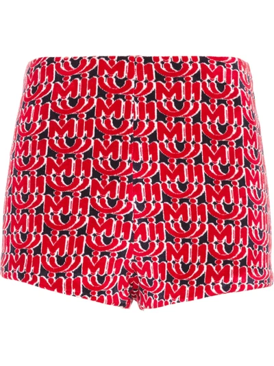 Miu Miu Women's Chenille Monogrammed Cady Shorts In Red,multi