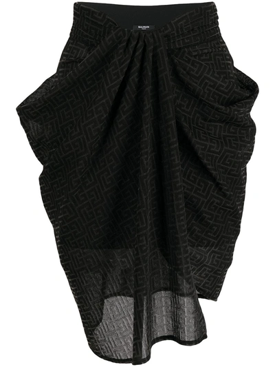 Balmain Draped Mini Skirt In Black