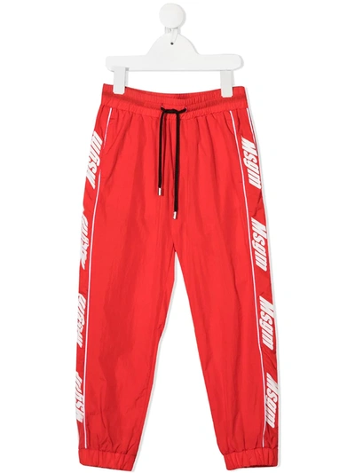 Msgm Kids' Logo-stripe Track Trousers In Red
